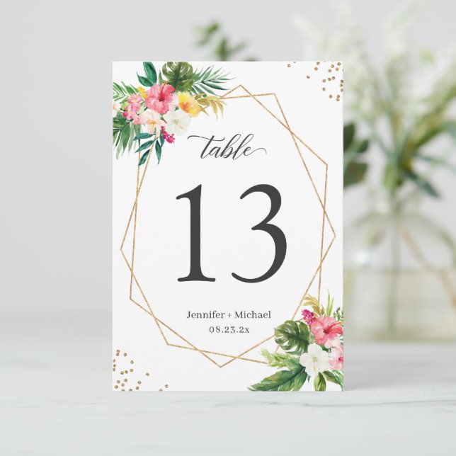 Tropical Floral Geometric Wedding Table Numbers (Standing Front)