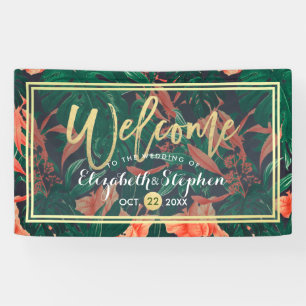 Tropical Floral & Gold Foil Frame Wedding Welcome Banner