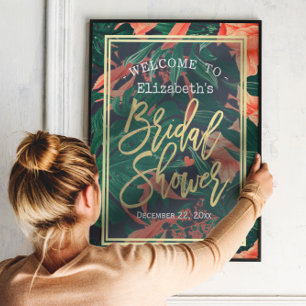 Tropical Floral Gold Frame Bridal Shower Welcome Poster