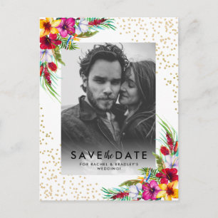 Tropical Floral Gold Photo Wedding Save the Date Invitation Postcard