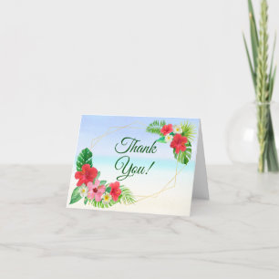 Tropical Floral Gold Wedding Thank You Card