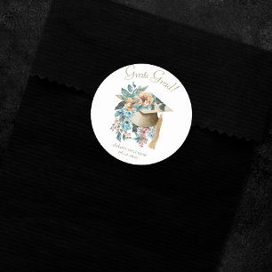 Tropical Floral Graduation Hat and Tassel Party Classic Round Sticker