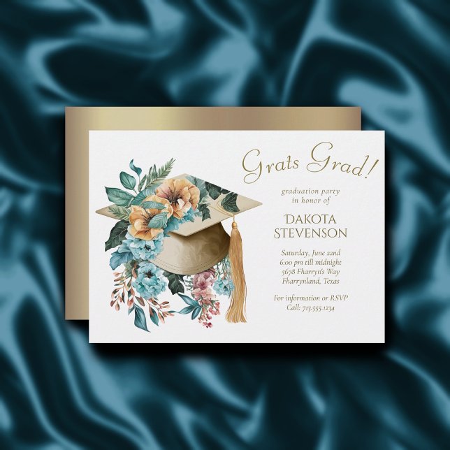 Tropical Floral Graduation Hat and Tassel Party Invitation (Creator Uploaded)