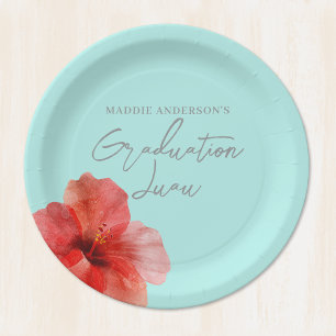 Tropical Floral Graduation Luau Party Paper Plate