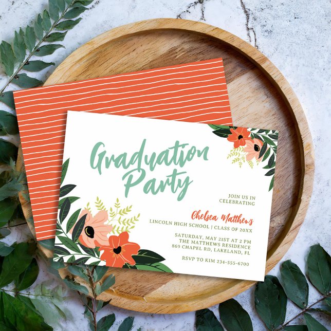 Tropical Floral Graduation Party Invitation (Creator Uploaded)