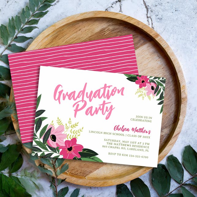 Tropical Floral Graduation Party Invitation (Creator Uploaded)