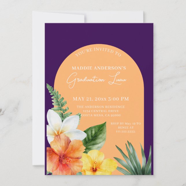 Tropical Floral Graduation Party Invitation (Front)