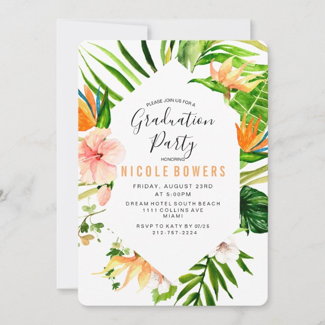 Tropical Floral Graduation Party Invitation (Front)