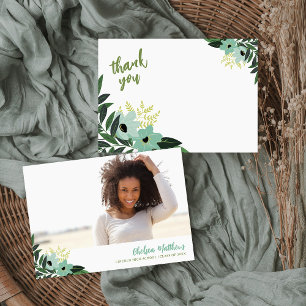 Tropical Floral Graduation Photo Thank You Announcement