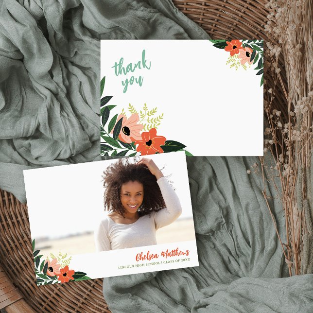 Tropical Floral Graduation Photo Thank You Announcement (Creator Uploaded)