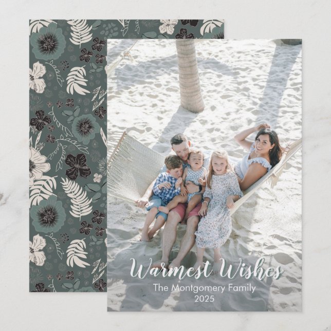 Tropical Floral Green White Warm Wishes  Holiday Card (Front/Back)