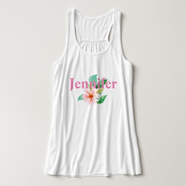 Tropical Floral Greenery Add Your Name Singlet (Design Front)