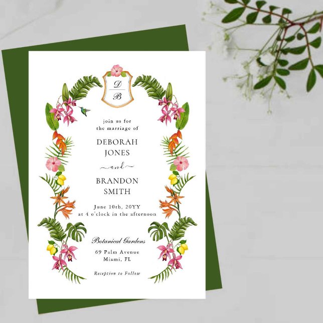 Tropical Floral & Greenery Monogrammed Invitation (Creator Uploaded)
