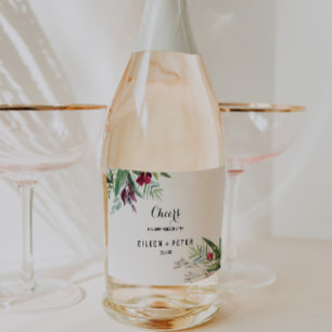 Tropical Floral Greenery Wedding Sparkling Wine La Label