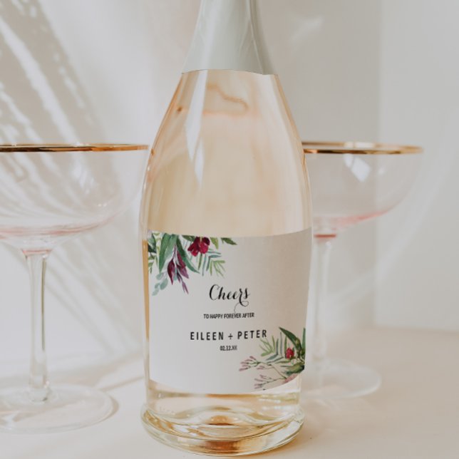 Tropical Floral Greenery Wedding Sparkling Wine La Label (Creator Uploaded)