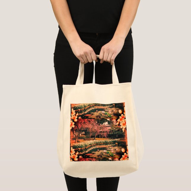 Tropical Floral Grocery Tote Bag (Front (Product))