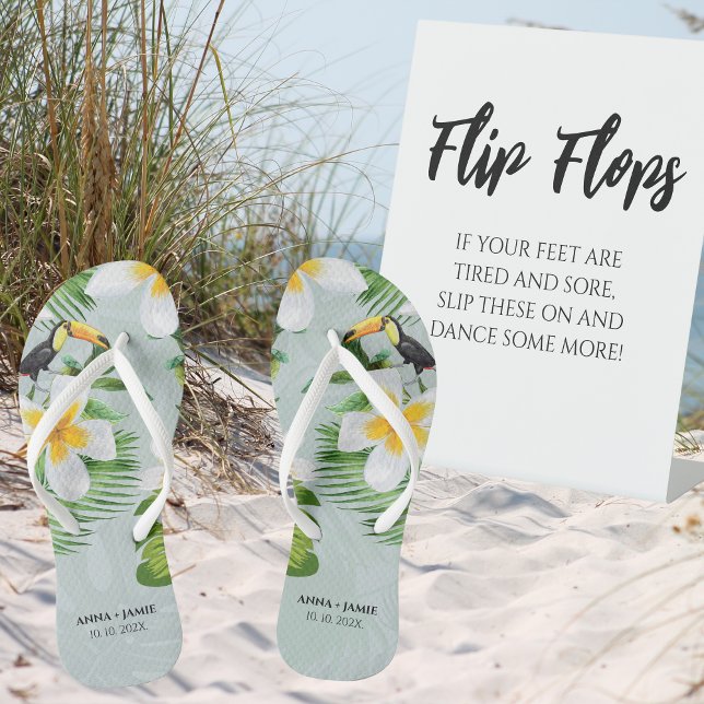 Tropical Floral Hawaii Personalised Wedding Favour Jandals (Creator Uploaded)
