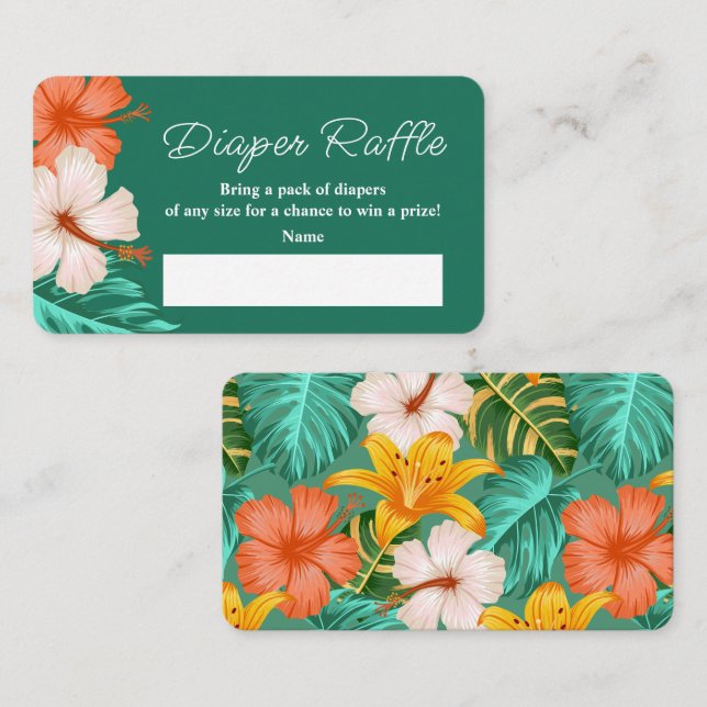 Tropical Floral Hawaiian Aloha Baby Diaper Raffle Enclosure Card (Front/Back)