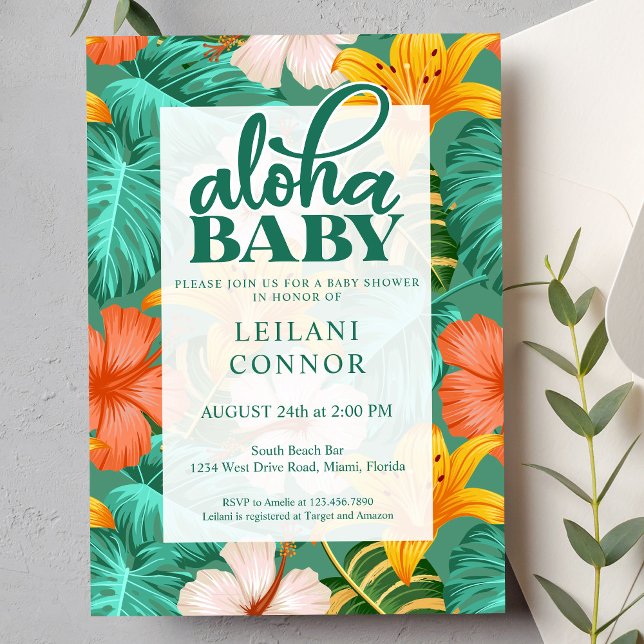 Tropical Floral Hawaiian Aloha Baby Shower Invitation (Creator Uploaded)