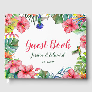 Tropical Floral Hawaiian Frame Wedding Guest Book