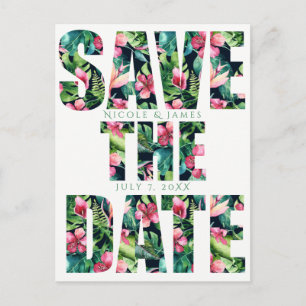 Tropical Floral Hawaiian Wedding Save the Date Announcement Postcard