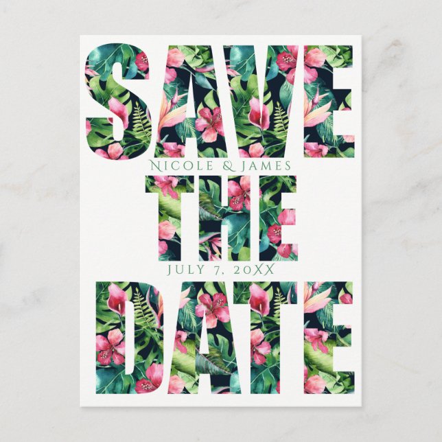 Tropical Floral Hawaiian Wedding Save the Date Announcement Postcard (Front)