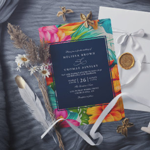 Tropical Floral Hibiscus Beach Elegant Wedding Invitation