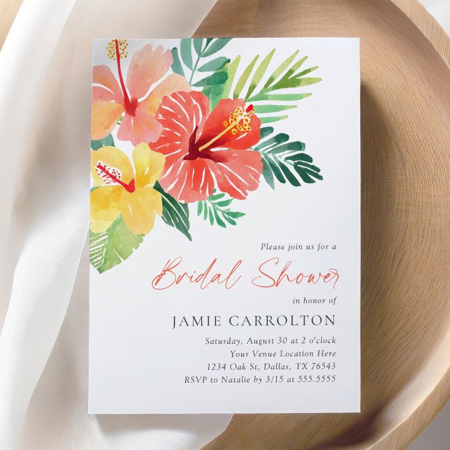 Tropical Floral Hibiscus Bridal Shower Invitation (Creator Uploaded)
