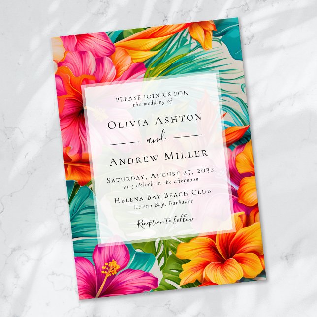 Tropical Floral Hibiscus Destination Beach Wedding Invitation (Creator Uploaded)