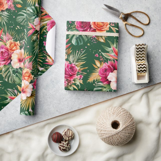 Tropical Floral | Hibiscus & Greenery Wrapping Paper (Crafts)