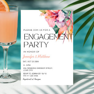 Tropical Floral Hibiscus Hawaiian Engagement Party Invitation