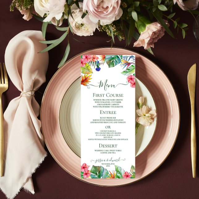 Tropical Floral Hibiscus Hawaiian Wedding  Menu (Creator Uploaded)