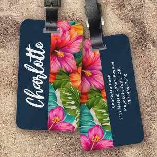 Tropical Floral Hibiscus Monogram Luggage Tag