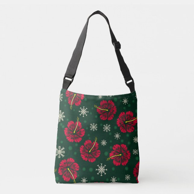 Tropical Floral Hibiscus Snowflakes Christmas |  Crossbody Bag (Front)