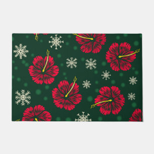 Tropical Floral Hibiscus Snowflakes Christmas    Doormat