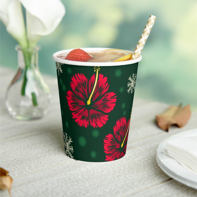Tropical Floral Hibiscus Snowflakes Christmas |  Paper Cups (Insitu)