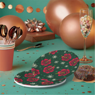 Tropical Floral Hibiscus Snowflakes Christmas Paper Plate