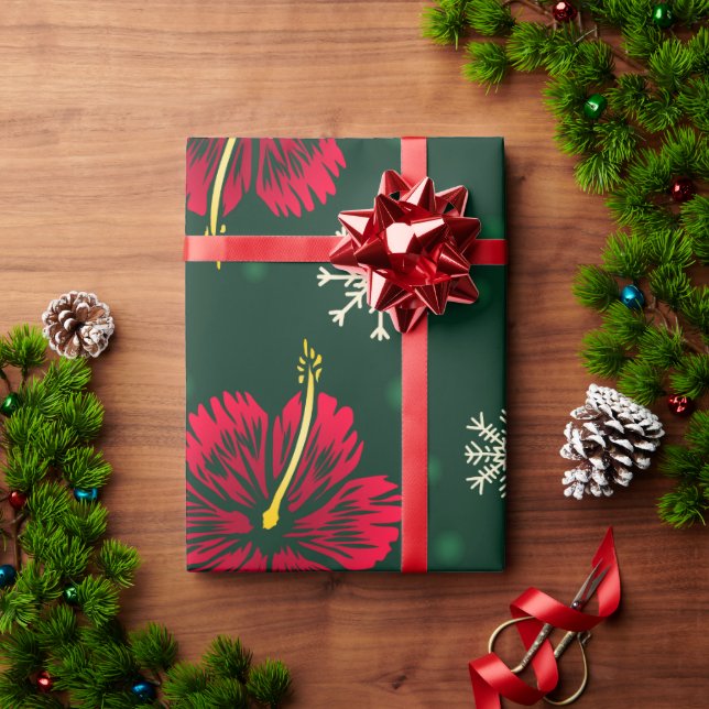 Tropical Floral Hibiscus Snowflakes Christmas |  Wrapping Paper (Holiday Gift)