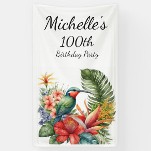 Tropical Floral Hummingbird 100th Birthday Banner