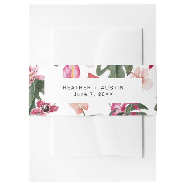 Tropical Floral Invitation Belly Band (Tropical Floral Watercolor  Invitation Belly Band by Painted Paperie
)