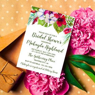 Tropical Floral Island Hibiscus Bridal Shower Invitation