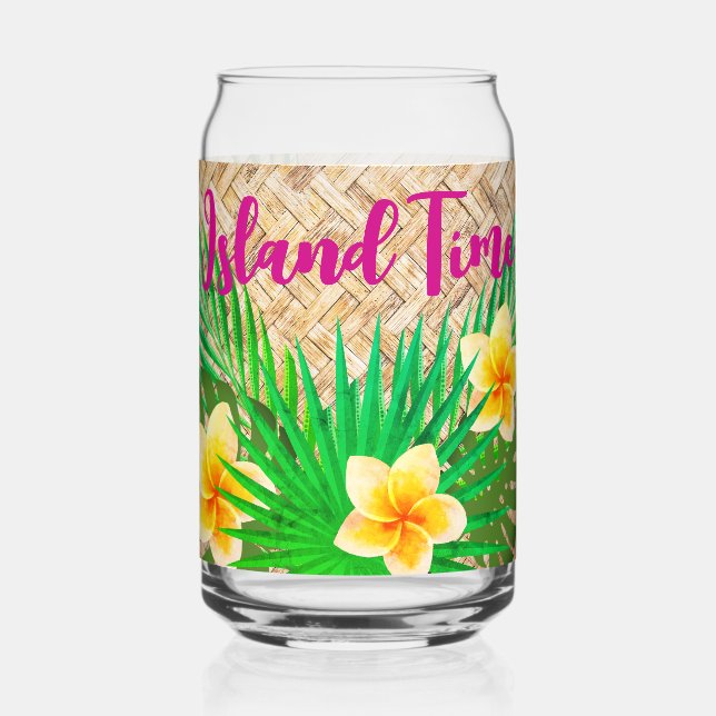 Tropical Floral Island Time Rattan  Can Glass (Front)