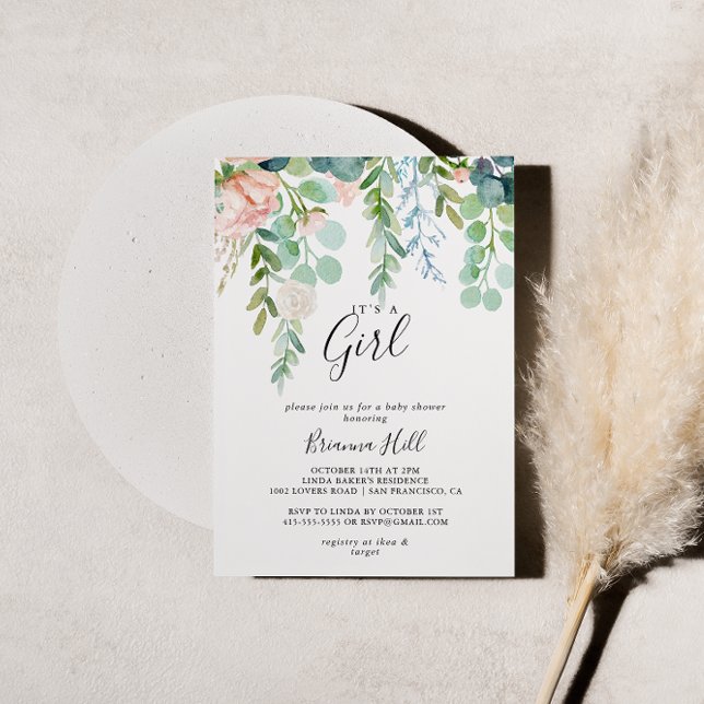 Tropical Floral It's A Girl Baby Shower Invitation (Creator Uploaded)