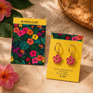 Tropical Floral Jewellery Elegant Yellow Backgrou Business Card