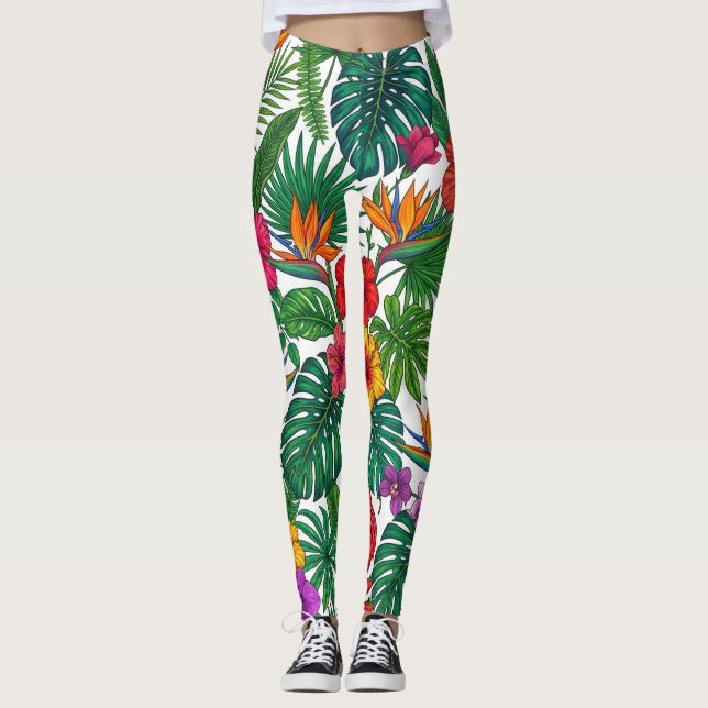 Tropical Floral Jungle Pattern Leggings (Front)
