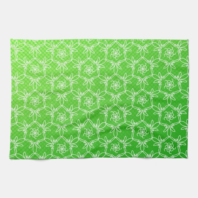 Tropical Floral Kitchen Towel - Lime (Horizontal)