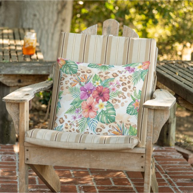 Tropical Floral Leopard Print Pattern Cushion (Chair)