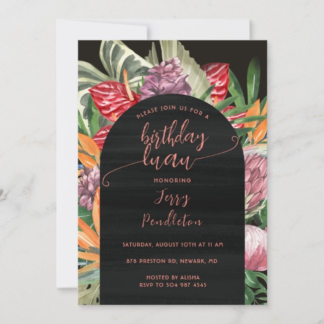 Tropical Floral Luau 2 Birthday Invitation (Front)