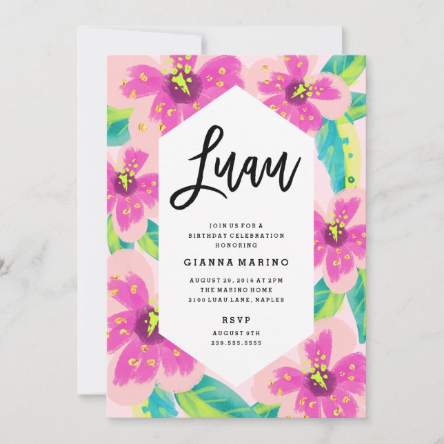 Tropical Floral Luau Birthday Invitation (Front)