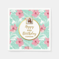 Tropical Floral Luau Palm Leaves Birthday Photo